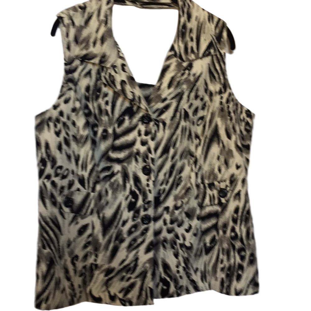 𝅺VIRGO animal print halter top/vest cream/black mobwife size 18W